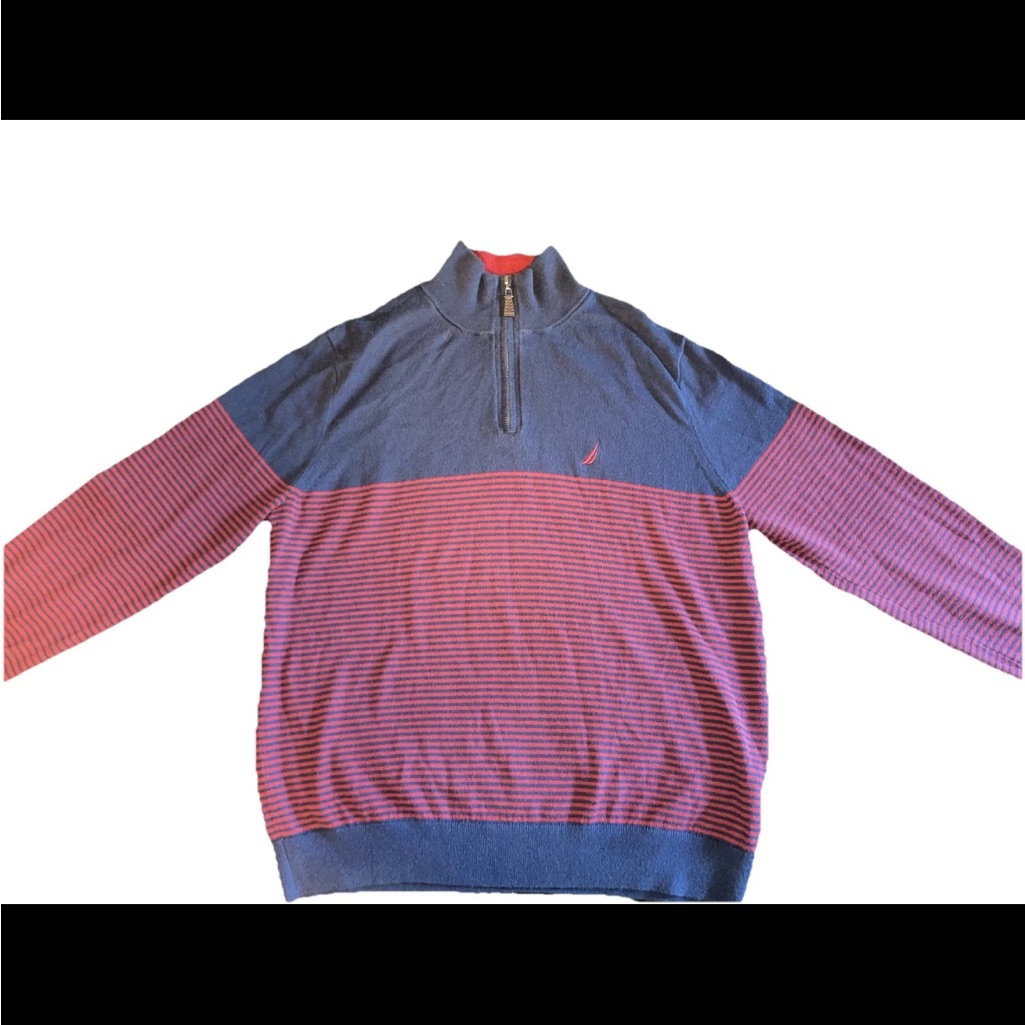 Nautica Men's Blue And Red Striped Sweater